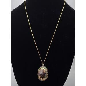 Vintage Floral Cloisonne Enamel EGG Necklace Sterling Silver